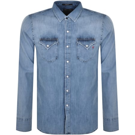 Product image for Replay Denim Look Long Sleeved Shirt Blue