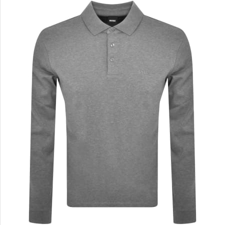 Product image for BOSS Pado 30 Long Sleeved Polo T Shirt Grey