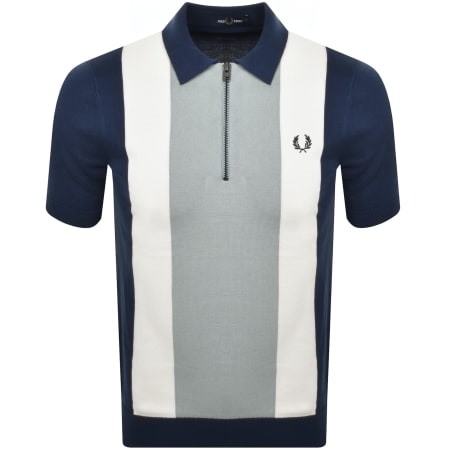 Product image for Fred Perry Vertical Stripe Zip Neck Polo Blue