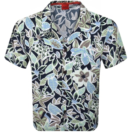 Product image for HUGO Relaxed Short Sleeve Beach Shirt Navy