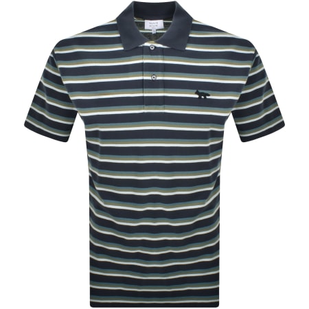 Product image for Maison Kitsune Stripe Fox Polo T Shirt Blue