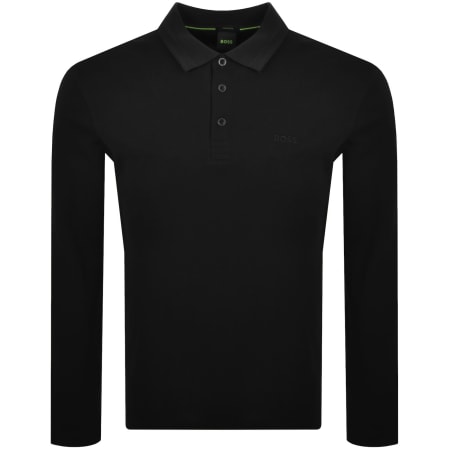 Product image for BOSS Plisy Long Sleeve Polo T Shirt Black
