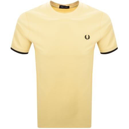 Product image for Fred Perry Tipped Cuff Pique T Shirt Yellow