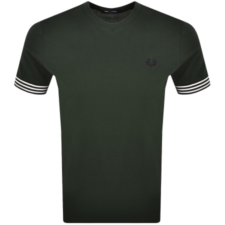Product image for Fred Perry Striped Cuff T Shirt Court Green