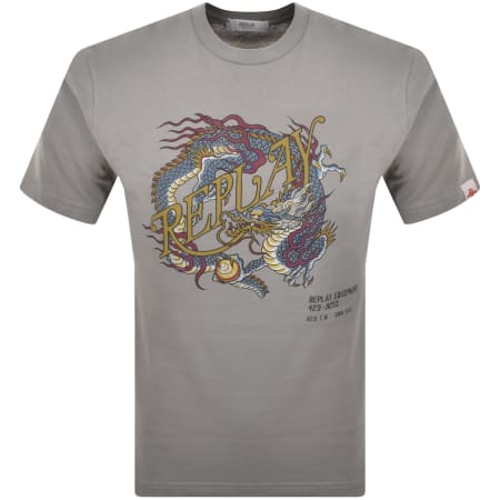 Product image for Replay Dragon Graphic T Shirt Silver