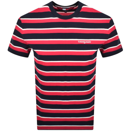 Product image for Tommy Jeans Waffle Script Stripe T Shirt Navy