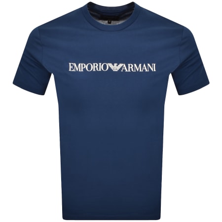 Product image for Emporio Armani Crew Neck Logo T Shirt Blue Fancy