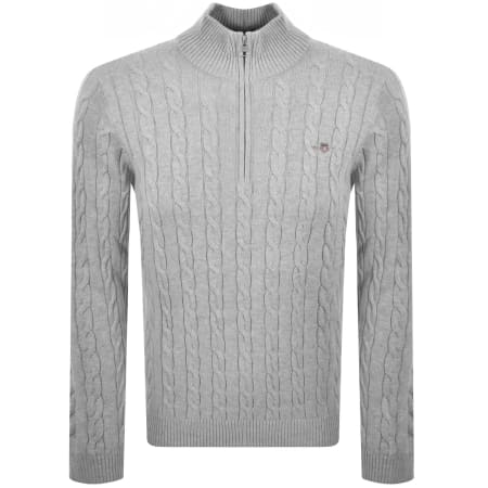 Product image for Gant Cotton Cable Knit Half Zip Jumper Grey