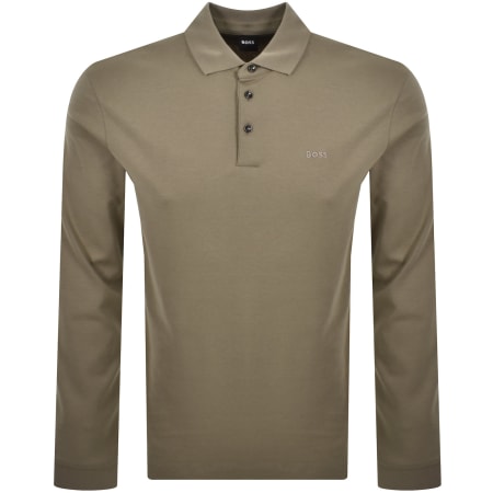 Product image for BOSS Pado 30 Long Sleeved Polo T Shirt Brown