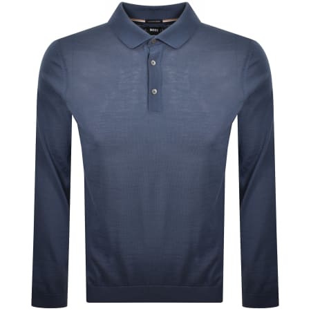 Product image for BOSS Lancione Merino Wool Knit Polo Blue