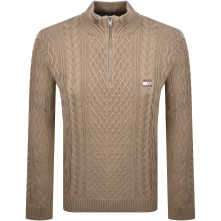 Product image for Tommy Jeans Quarter Zip Cable Knit Jumper Beige