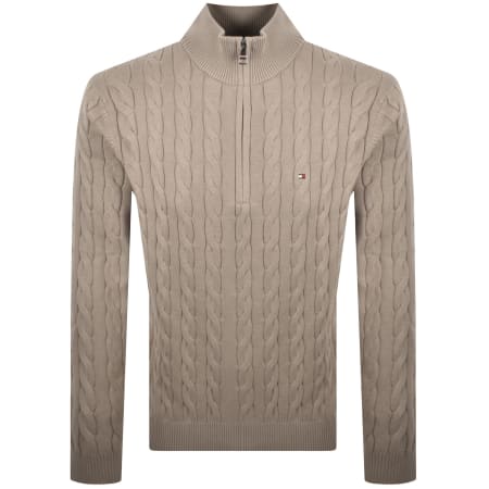 Product image for Tommy Hilfiger Quarter Zip Cable Knit Jumper Brown