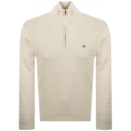 Product image for Gant Cable Knit Half Zip Jumper Cream
