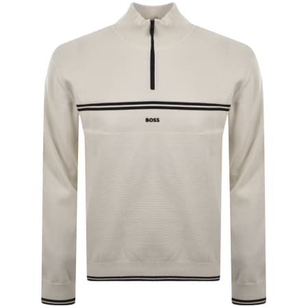 Product image for BOSS Zip Neck Knit Jumper Cream