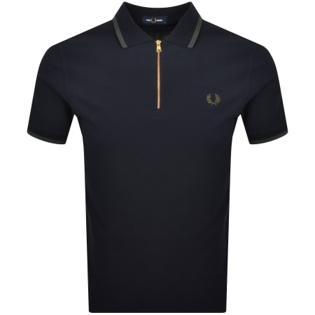 Product image for Fred Perry Zip Neck Crepe Polo T Shirt Navy