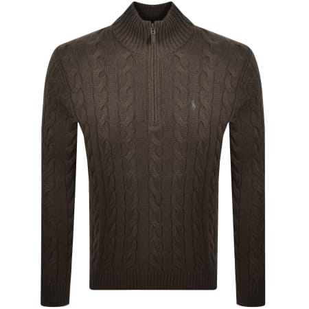 Product image for Ralph Lauren Half Zip Cable Knit Jumper Brown