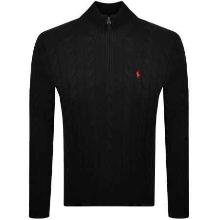 Product image for Ralph Lauren Half Zip Cable Knit Jumper Black