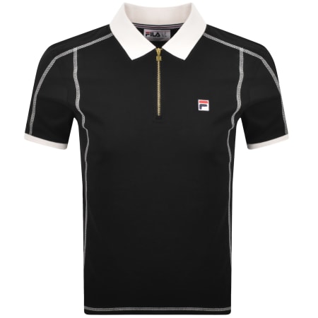 Product image for Fila Flat Lock Detail Zip Polo T Shirt Black