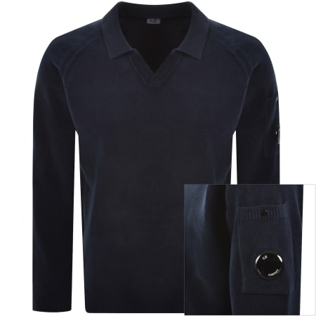 Product image for CP Company Chenille Lens Polo Jumper Navy
