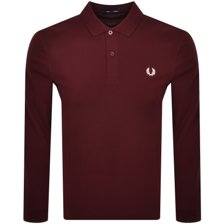 Product image for Fred Perry Long Sleeved Polo T Shirt Burgundy