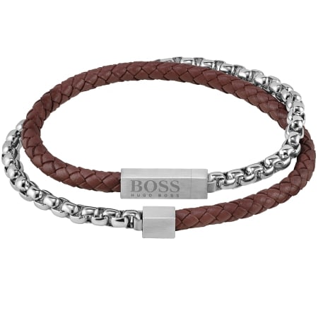 Product Image for BOSS Leather And Chain Bracelet Brown