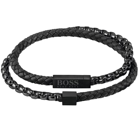 Product Image for BOSS Leather And Chain Bracelet Black