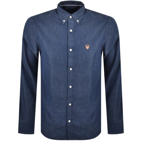 Product Image for Gant Flannel Banner Shield Long Sleeve Shirt Navy