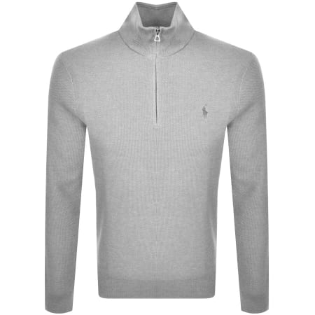 Product Image for Ralph Lauren Half Zip Waffle Knit Jumper Grey