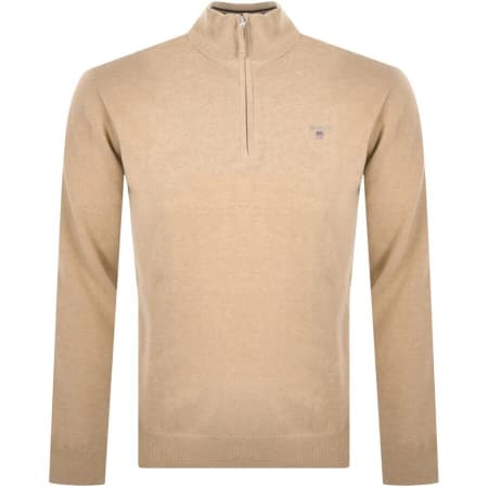 Product Image for Gant Half Zip Knit Jumper Brown