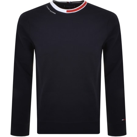 Product Image for Tommy Hilfiger Jaquard Collar Crew Sweatshirt Navy