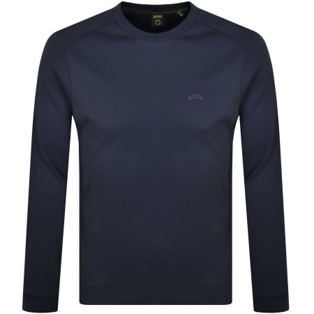 Product Image for BOSS Salbo Curved Crew Neck Sweatshirt Navy