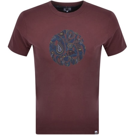 Product Image for Pretty Green Alloway Paisley Logo T Shirt Burgundy
