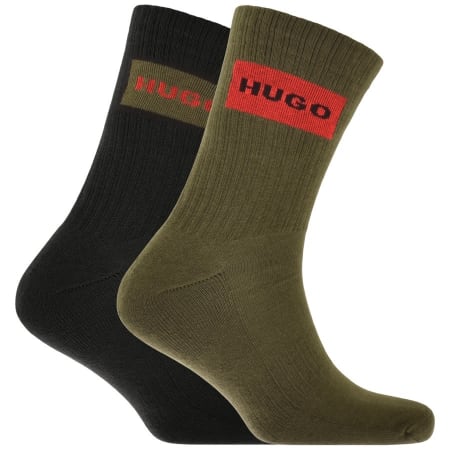 Product Image for HUGO 2 Pack Logo Socks Khaki